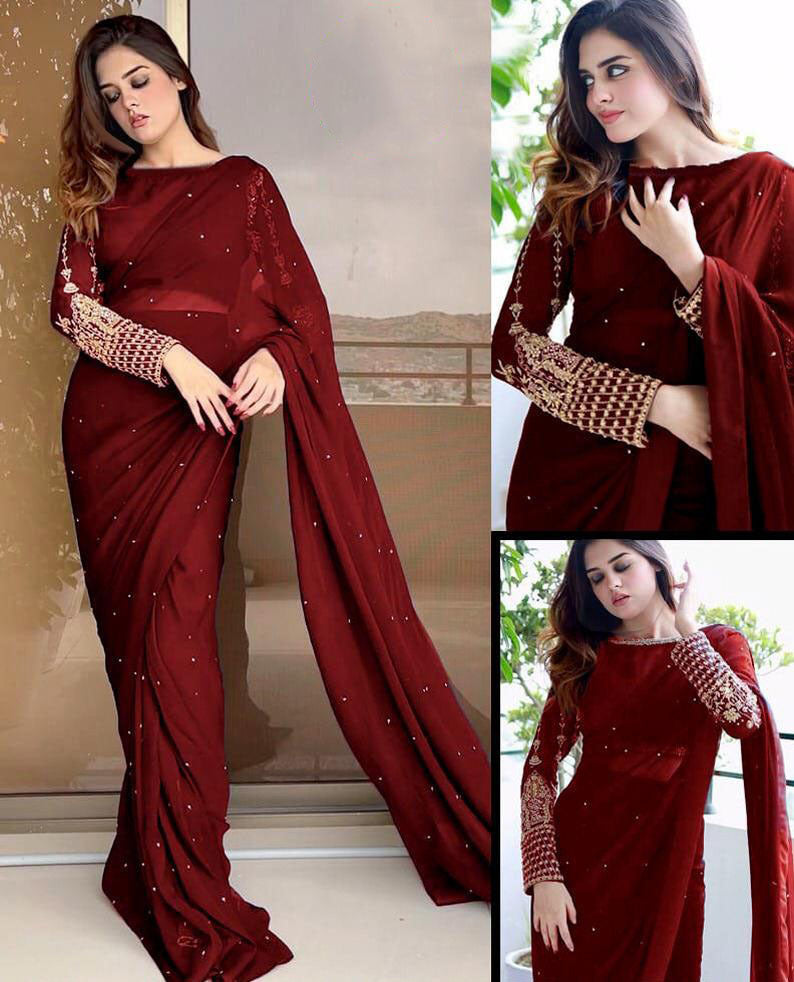 Pearl – Embroidered Chiffon Saree