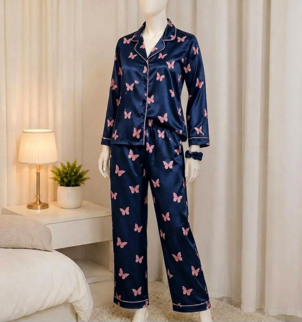 Butterfly Bliss – Silk Night Suit 3PCs 🦋