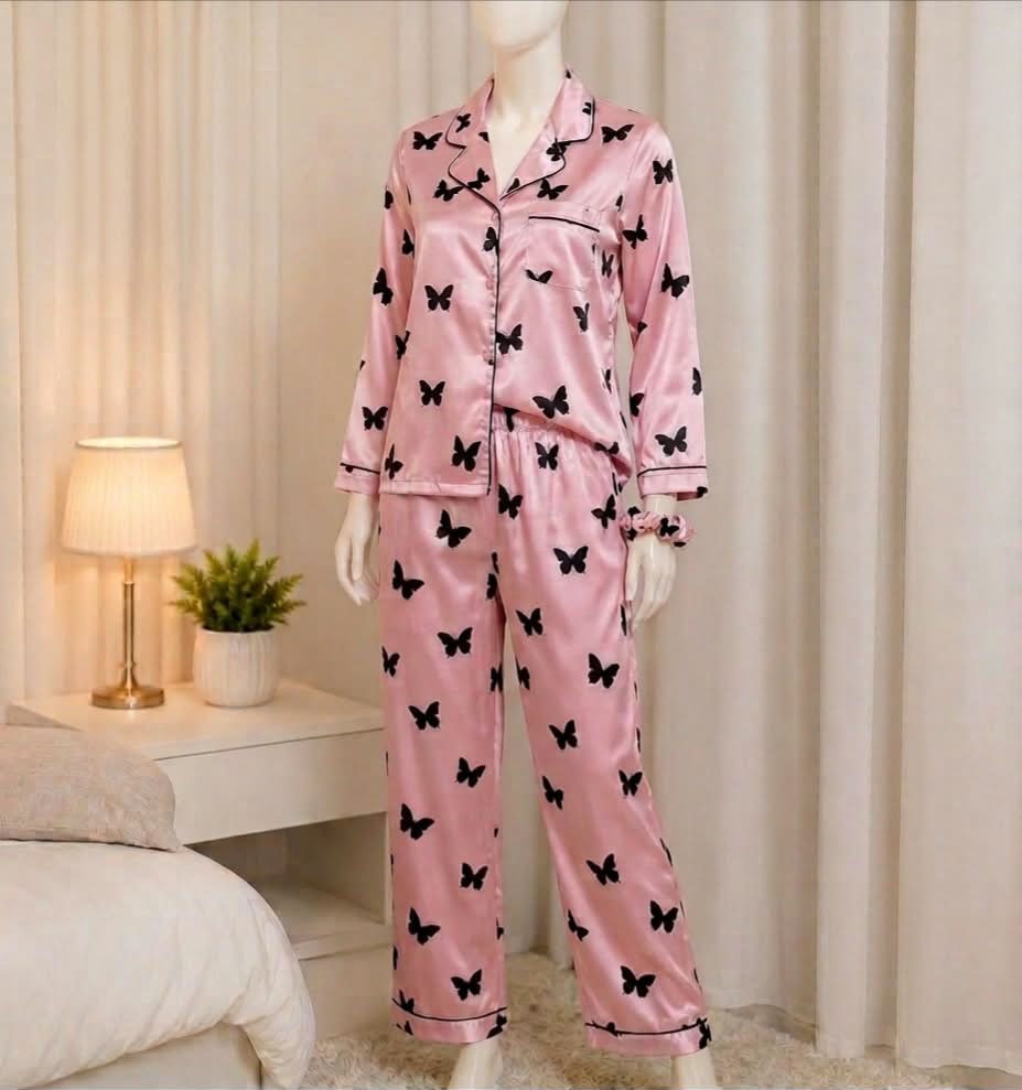 Butterfly Bliss – Silk Night Suit 3PCs 🦋