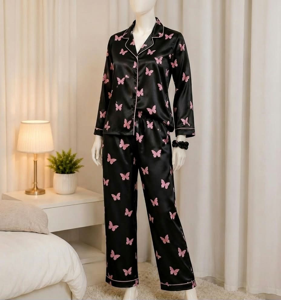 Butterfly Bliss – Silk Night Suit 3PCs 🦋