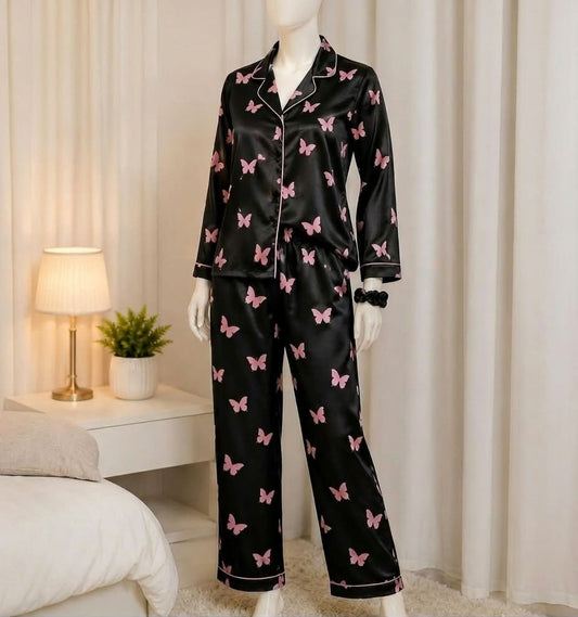 Butterfly Bliss – Silk Night Suit 3PCs 🦋