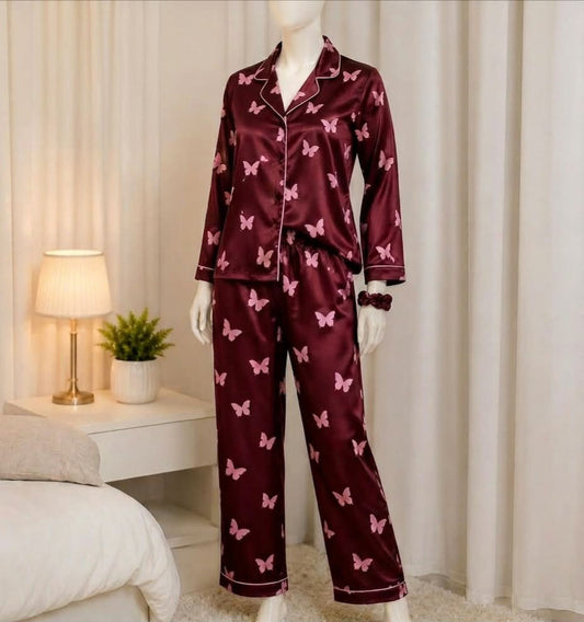 Butterfly Bliss – Silk Night Suit 3PCs 🦋