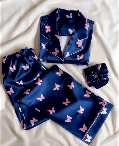 Butterfly Bliss – Silk Night Suit 3PCs 🦋