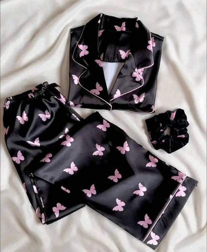 Butterfly Bliss – Silk Night Suit 3PCs 🦋