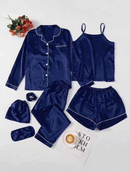 Silk Luxe – 7PC Piping Night Suit Set
