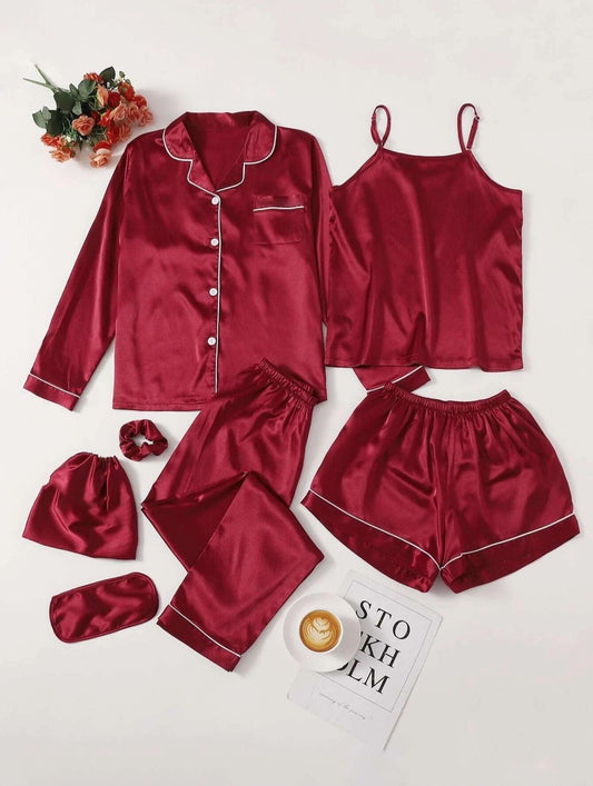 Silk Luxe – 7PC Piping Night Suit Set
