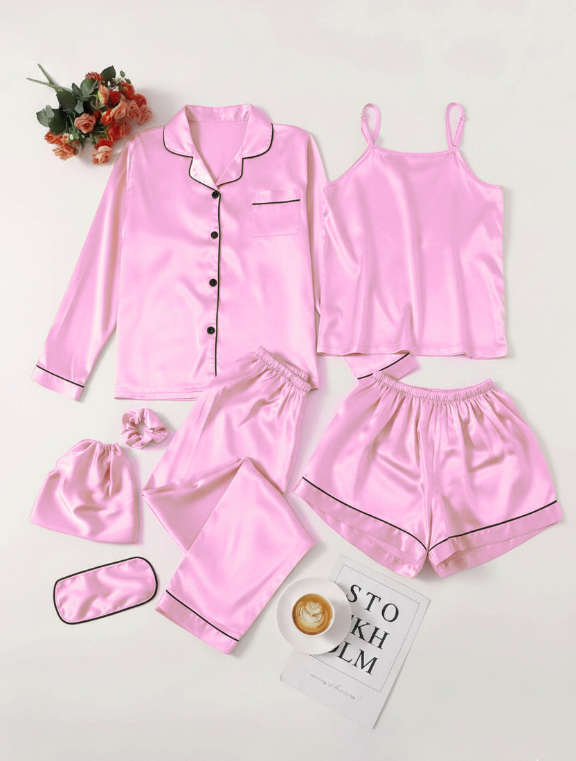 Silk Luxe – 7PC Piping Night Suit Set