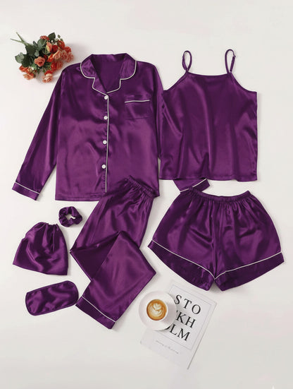 Silk Luxe – 7PC Piping Night Suit Set