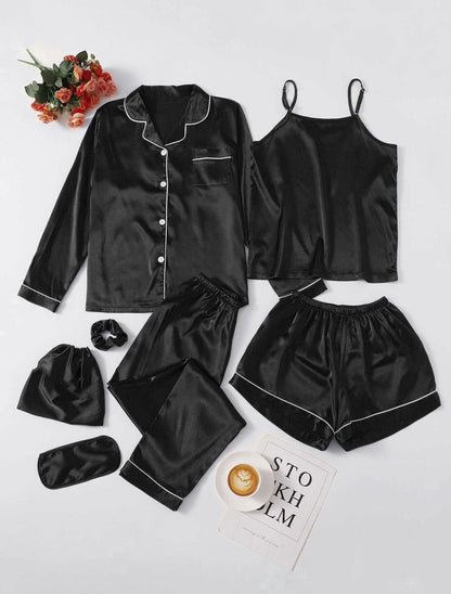 Silk Luxe – 7PC Piping Night Suit Set